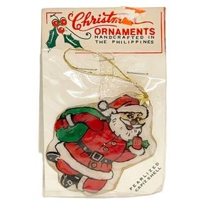 Christmas Ornaments Pearlized Capiz Shell Santa Claus Christmas Xmas Vintage NEW
